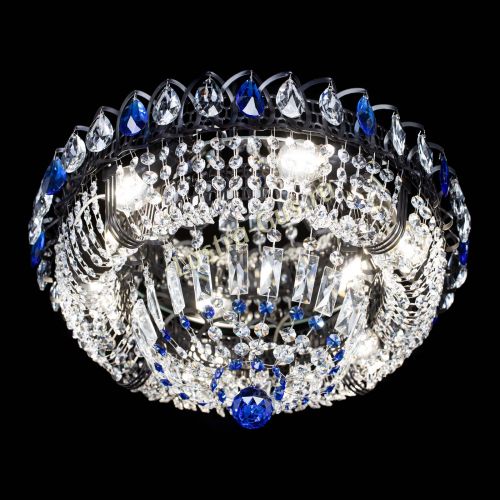 Люстра Кольцо Классика Черная с синими подвесками в Магнитогорске Гусь Хрустальный