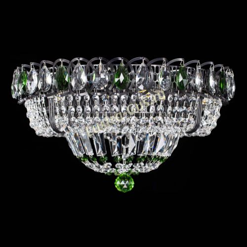 Люстра Кольцо Классика Черная с зелеными подвесками в Магнитогорске Гусь Хрустальный