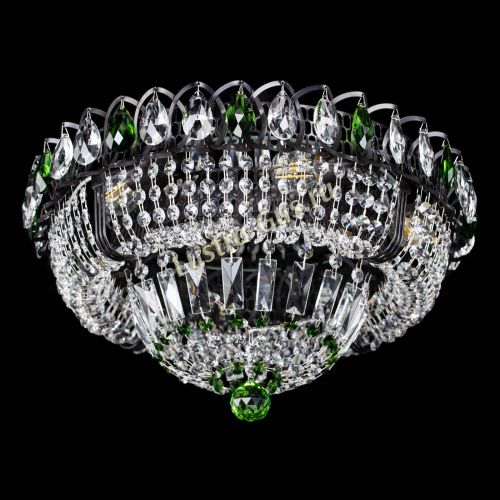 Люстра Кольцо Классика Черная с зелеными подвесками в Магнитогорске Гусь Хрустальный