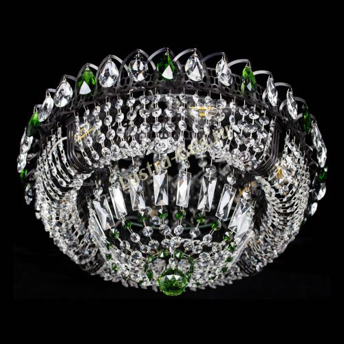 Люстра Кольцо Классика Черная с зелеными подвесками в Магнитогорске Гусь Хрустальный