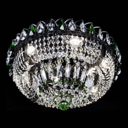 Люстра Кольцо Классика Черная с зелеными подвесками в Магнитогорске Гусь Хрустальный